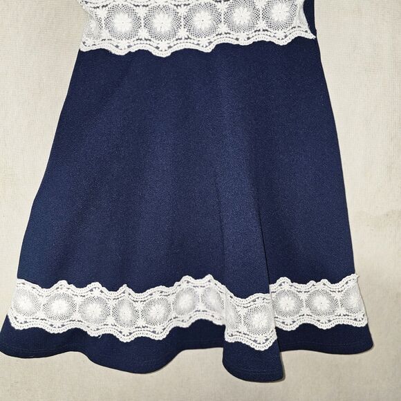 Babydoll Mini Halter Dress Navy Blue With White Lace Sexy Vintage Style Short - Picture 5 of 9
